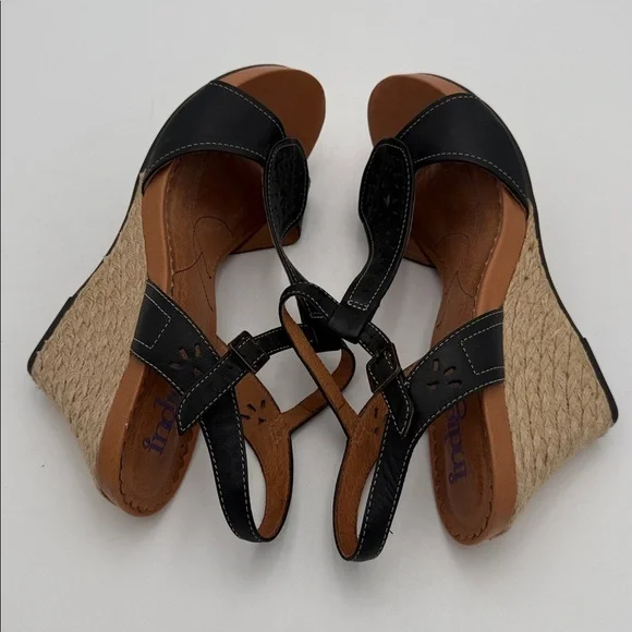 Indigo Clark’s Black Tan Wedge leather Sandals women 11M casual office vacation - Picture 9 of 13
